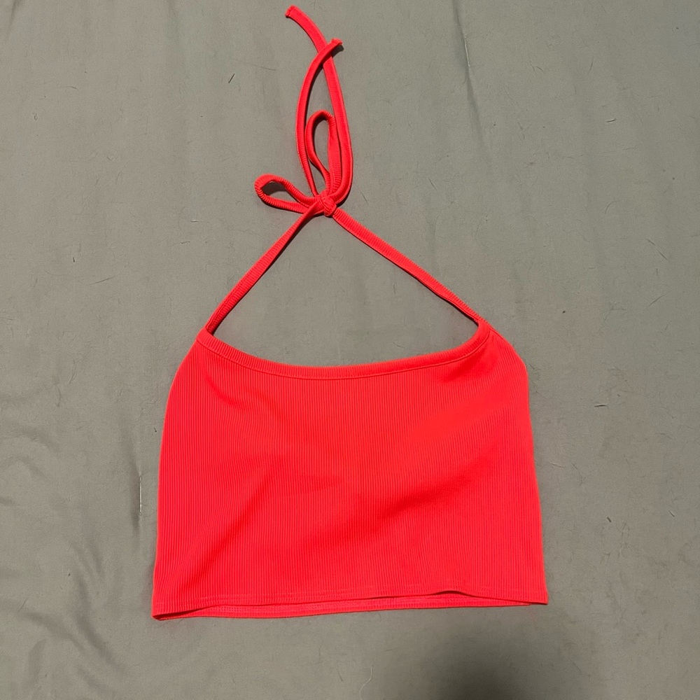 Cropped tie neck halter top